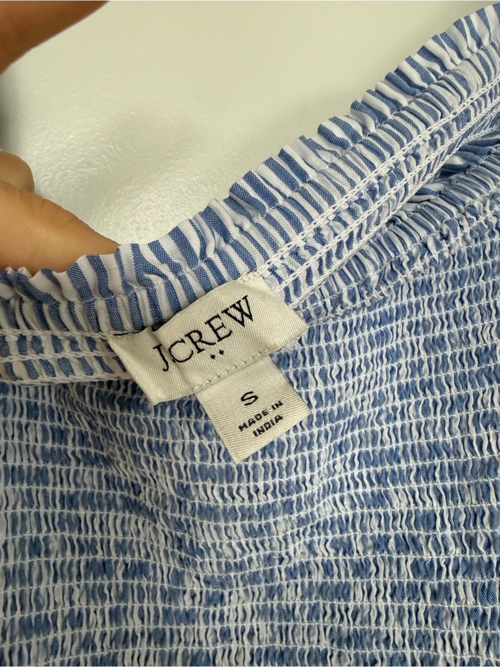 Jcrew Smocked Puff-Sleeve Blue Stripe Dress - Picture 3 of 4